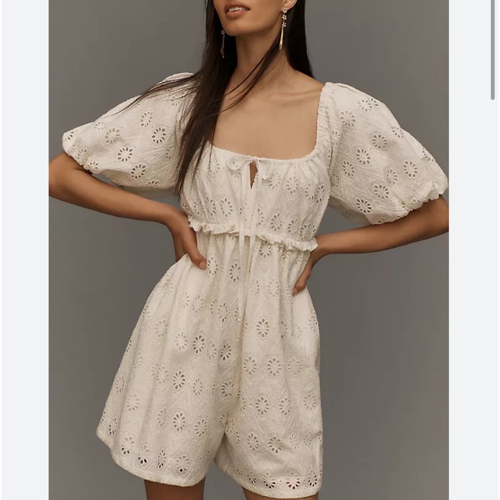 NWT Anthropologie Pilcro L eyelet puff sleeve romper